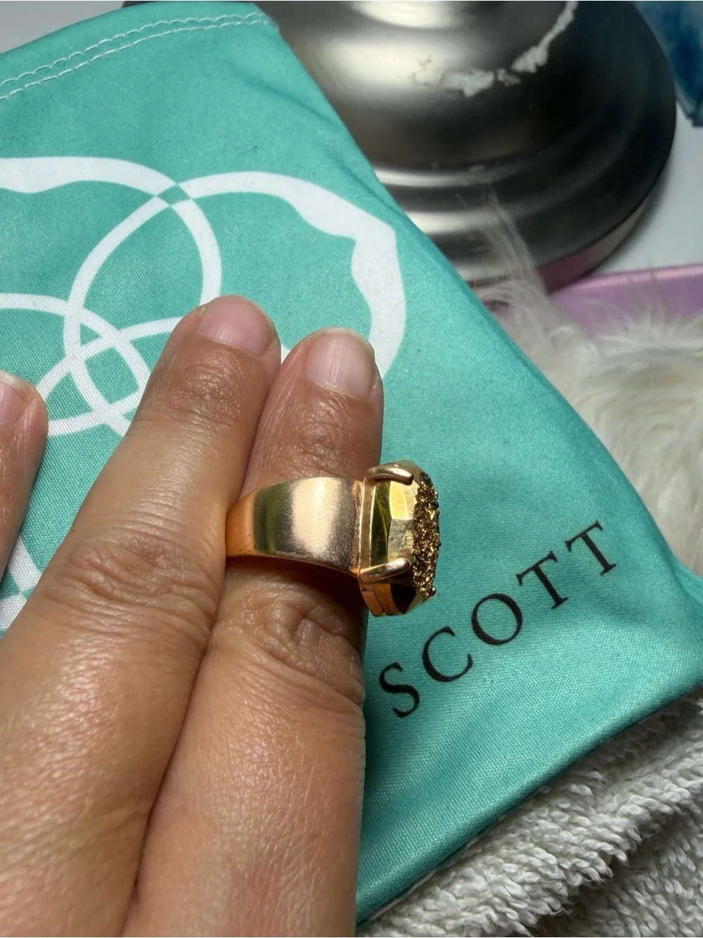 Kendra Scott Harrison Cocktail Ring - Gold Drusy / Druzy - Size 6